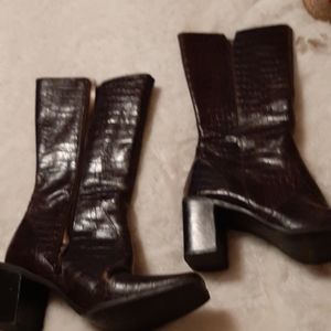 Brown mid length leather boots